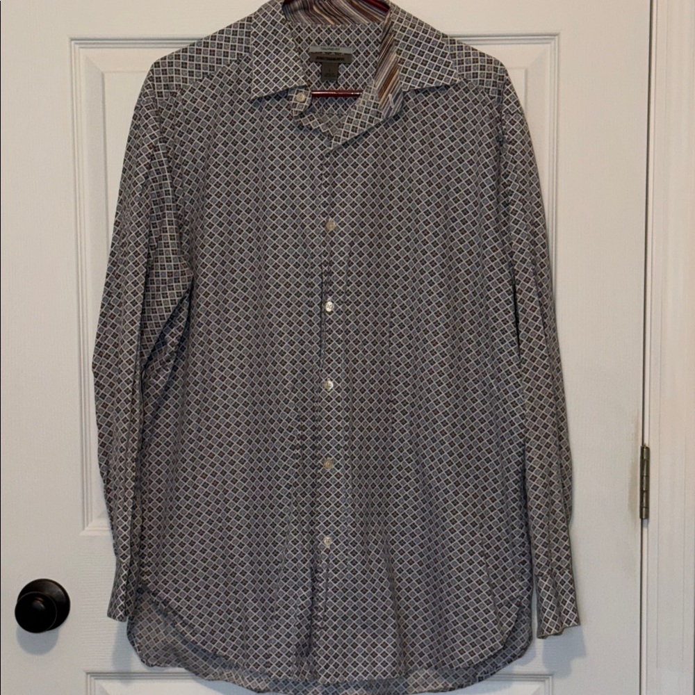 Johnston & Murphy Blue and White Geometric Button Down Shirt